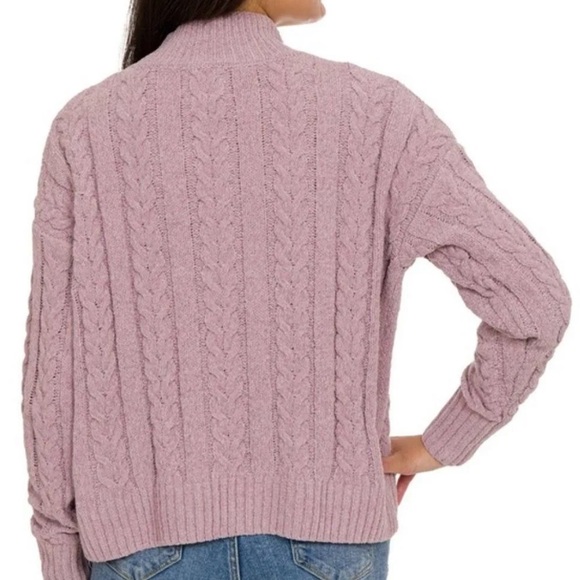 Hippie Rose Mauve Glow Lavender Chenille cable-knit Crewneck Sweater - Picture 5 of 6